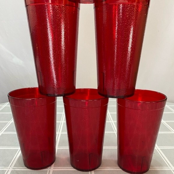 Carlisle Durable Ruby Red Nesting Tumblers Pebble Finish Diner Style Drink Glass - Picture 4 of 9